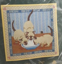 Vintage Sunset Needlepoint Kit SIAMESE KITTENS New Sealed Cats Cat