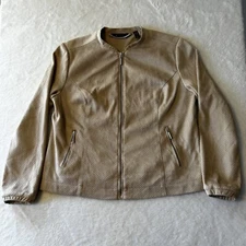 H By Halston Womens Jacket Size 10 Beige Front Zip Crew Neck Pockets