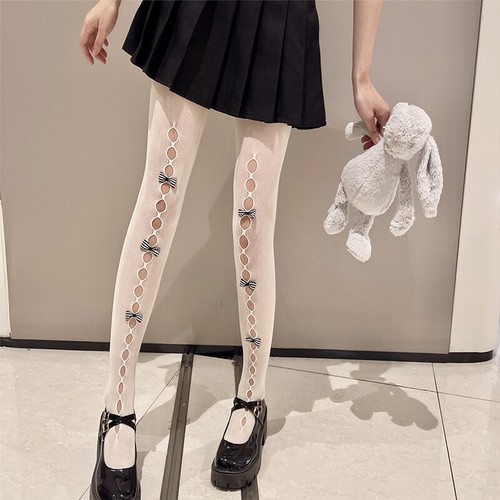 Womens Hollow Mesh Stockings Girl Fishnet Bow Tights Sweet Lolita Pantyhose NEW - Picture 11 of 24