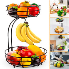 2 Tier Fruit Basket with Banana Holder Standing Daily Kitchen Modern Fruit Bowl