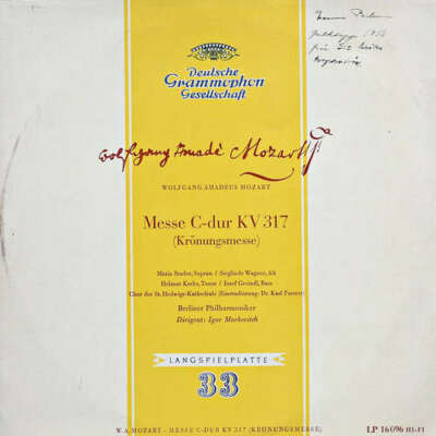 Wolfgang Amadeus Mozart   Berliner Philharmon 10'' Mono Vinyl Sc
