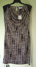 NWT CALVIN KLEIN CAP SLEEVES CAREER BLACK BEIGE DRESS SIZE M $99