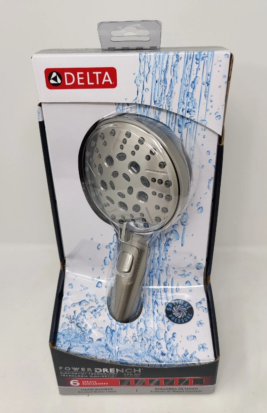 Delta 6-Spray Handheld H2Okinetic Power Drench SpotShield Brushed Nickel 75536SN
