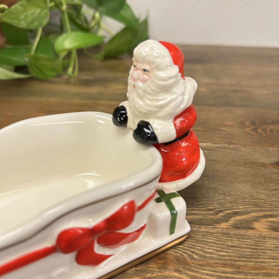 Vintage Christmas Ceramic Santa Sleigh Cracker Cheese Serving Dish 1950’s Japan - Image 3 of 4