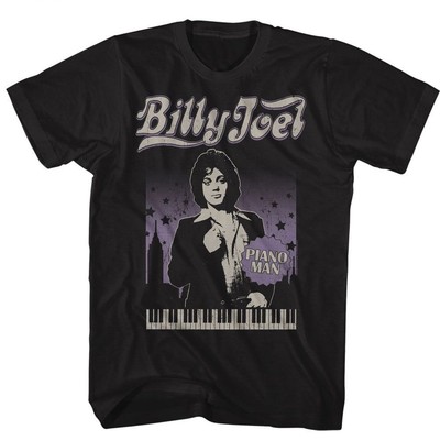 Billy Joel - Stadtbild Mit Stars - Solid Schwarz Erwachsene Kurzarm