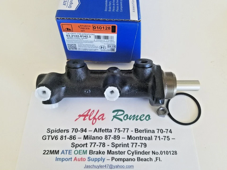 Cilindro maestro de freno Alfa Romeo Spider, GTV, GTV-6, Berlina Milano OEM ATE- 22 mm Foto 3 de 4