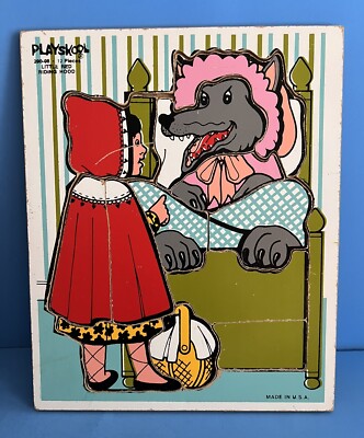 Vintage Playskool wooden PUZZLE  Little Red Riding Hood'' 13 pieces