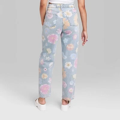 Womenu0026#039;s High-Rise Relaxed Straight Fit Jeans - Wild Fable Medium Wash  Floral 00 | eBay