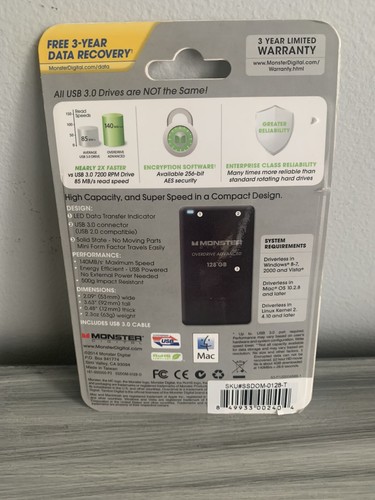Monster Digital 128GB Overdrive Advanced Solid State Drive, 128GB USB 3.0 - Picture 2 of 2