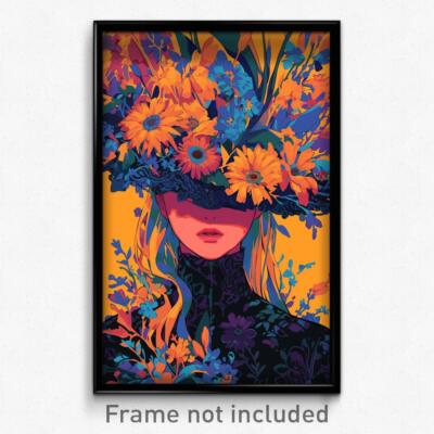 Art Poster - Woman Feeling Persevering Wearing Marvelous Hat Flower (Print)