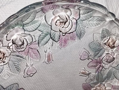 Vintage Studio Nova Winter Rose 14'' Frosted Crystal Platter Made In Japan 