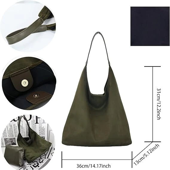 Bolso hobo de gamuza sintética para mujer holgado bolso de moda cierre magnético Foto 2 de 4