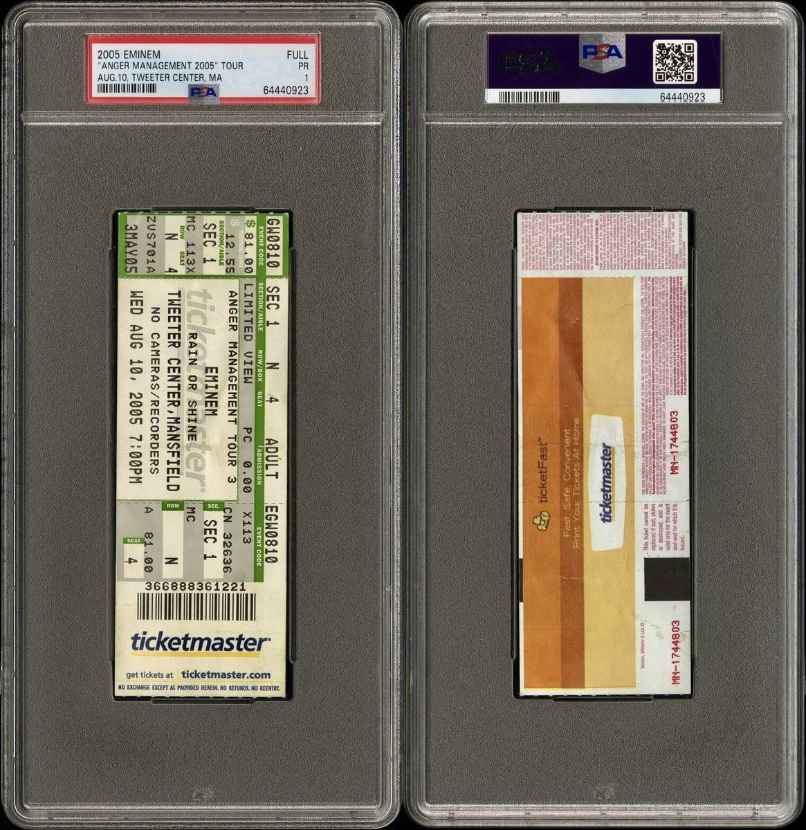 EMINEM “ANGER MANAGEMENT 2005” TOUR CONCERT FULL TICKET 8/10/2005