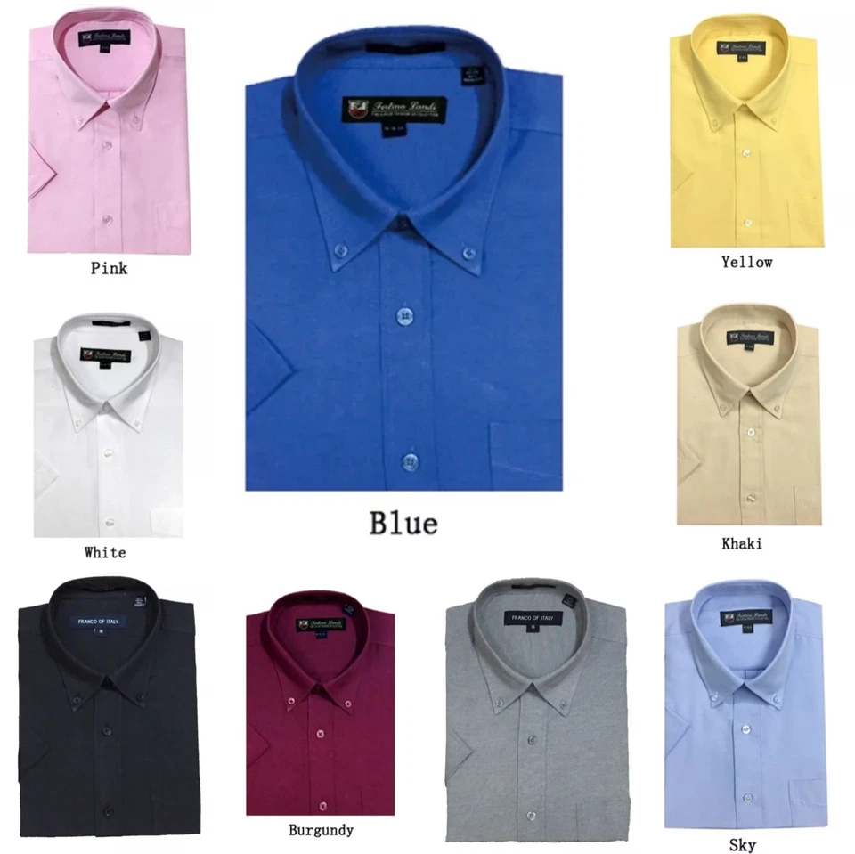 Men's Short Sleeve Button Down Dress Shirts Cotton Blend Oxford 9 Colors 02BS - Image 4 of 4