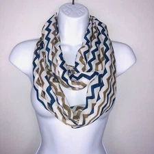 2 Chic Womens Scarf Lightweight Infinity Blue Brown Chevron Multifunctional NEW