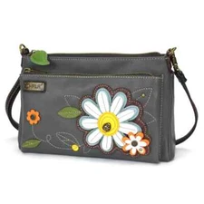 NEW CHALA GRAY WHITE DAISY FLOWER DELUXE CROSSBODY CELL PHONE PURSE BAG RFID