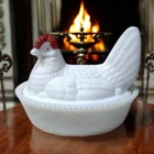 Vintage Westmoreland White Milk Glass Hen On Nest With Red Comb Candy Dish 5.5"