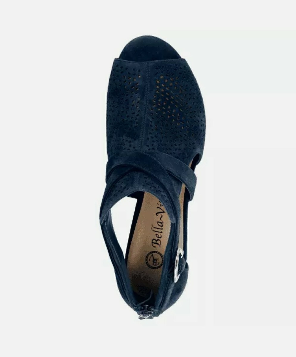 Bella Vita Delaney Block Heel Sandals Navy Suede Leather size 11