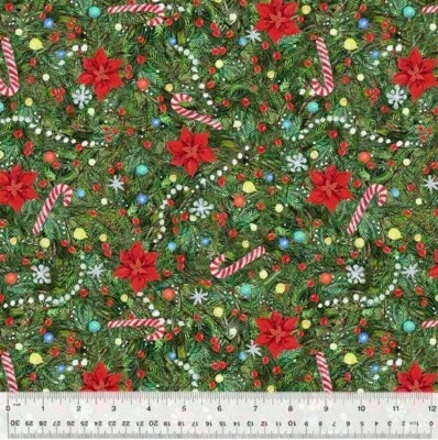 WINDHAM FABRIC Meowy Christmas, Pine Trim The Tree BTY Windham 43" Wide