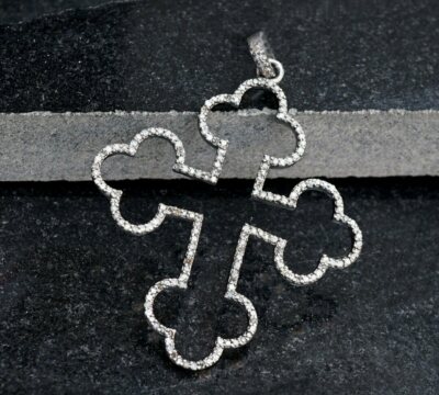 925 Sterling Silver Diamond Cross Pendant Handmade Protective Pendant Present.