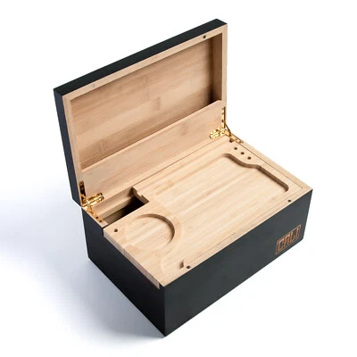 CALI Bamboo Stash Smokers Herb Smoking Box includes Rolling Tray & Magnetic Lid