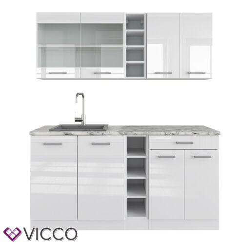 Küchenzeile Küchenblock Einbauküche R-Line Single Weiß Hochglanz 160 cm Vicco - Bild 2 von 7