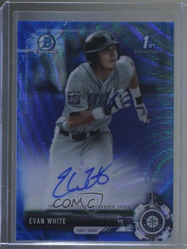 2017 Bowman Draft Chrome Pick Blue Wave Refractor 103/150 Evan White Auto 8k4