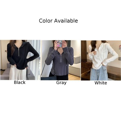 Elegantes Langarmshirt aus Baumwolle mit Schnürung und Kapuze für Damen in Unifarben