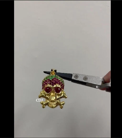 Halloween Day Gift 4 Men's Lab Created Multicolor Head Skull Pendant 925 Silver - Image 2 of 4