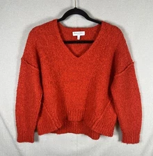 Michael Stars V Neck Sweater Size Small Solana Wool Blend Cozy Knit Raw Relaxed