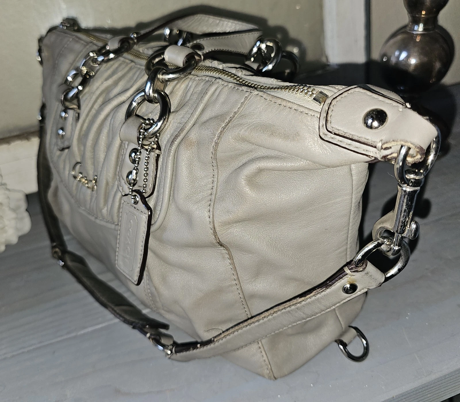 Borsa Coach Ashley vintage in pelle grigia 60149 F15455 rosa interno carina!