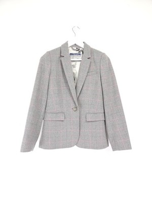 Joules Lizbeth Blazer Jacket Size 10 Grey Pink Check Wool Tweed Floral Lined