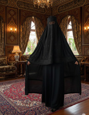 Afghan Topi Burka Crinkle Chiffon Embroidered Abaya Veil 52" Length