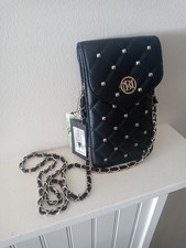 Fancy Black Quilted Studded Cell Phone Crossbody Purse W Fancy Chain Strap NWT