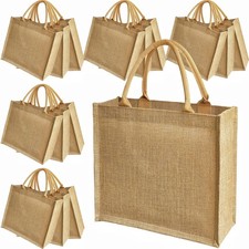 15 Pack Burlap Tote Bags 12x12x6 Inch Natural Jute Handbags with Waterproof L...