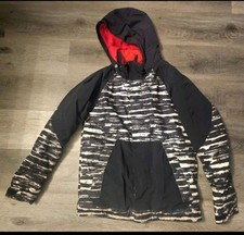 Burton DryRide Ski Jacket Boys XL 16 18 Black White Winter Coat Hooded Youth Zip