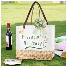 Insulated Picnic Basket Wicker Picnic Basket with 23.7L Canvas and Willow Fol...