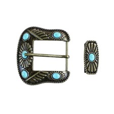 Pants Belt Buckle Vintage Carved Pattern Buckle and Rings Waist Belt Accessories
