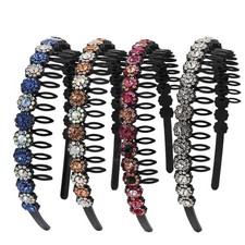 4 PCS Teeth Comb Headband Women Rhinestone Crystal Beaded Plastic Hairband