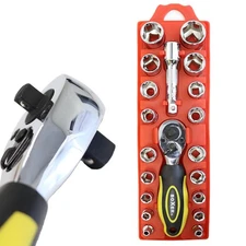 BoxerTool 21 Piece 1/4" & 3/8" Dual Head Ratchet Socket Mechanic Tool Set - C...