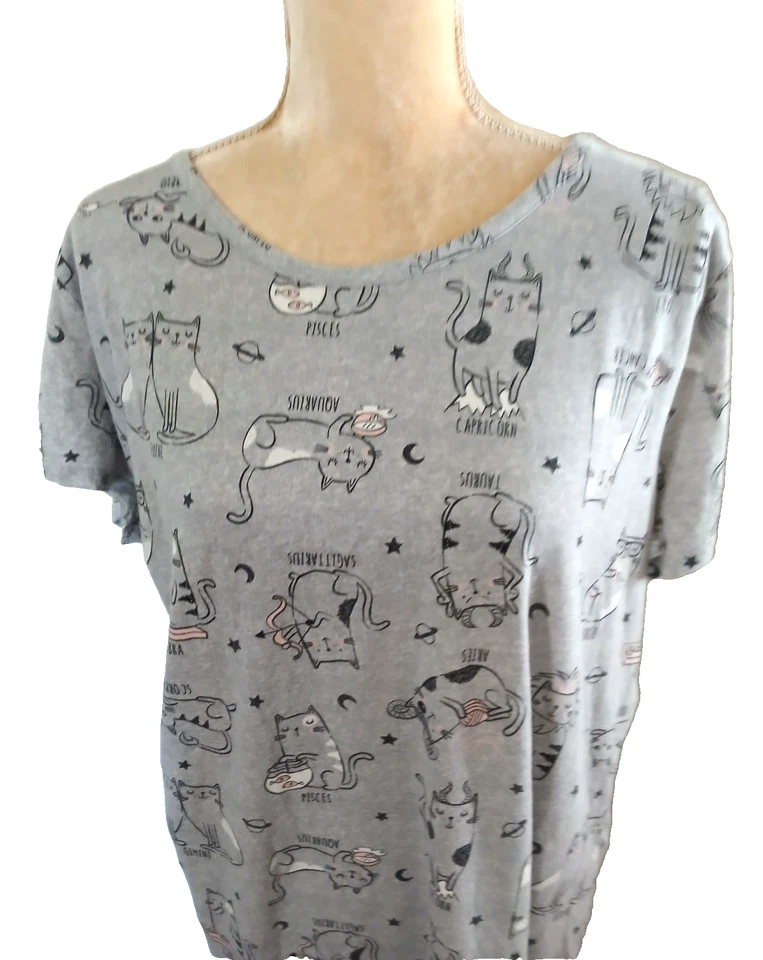 Secret Treasures Gris Happy Cats Gris Camisa para Dormir L/XL Mezcla Algodón Manga Corta Foto 2 de 4