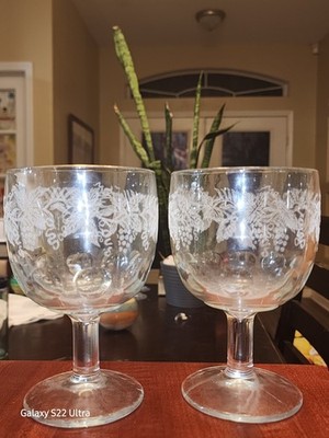 Vintage Pair Of Barlett Collins #806 Raised Grapevine Thumbprint Water Goblets