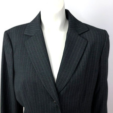 Tahari Arthur Levine 10 Polyester Pinstriped Two Button Blazer Jacket Gray MINT