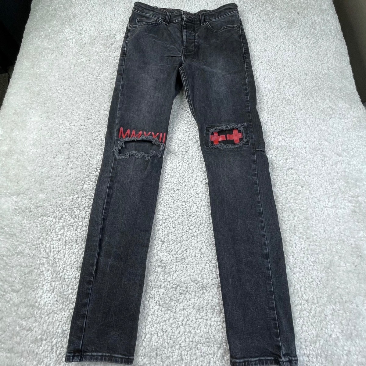 Ksubi Chitch World Tour Black Distressed Jean Red Stitch Mens