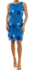 Nina Lenard Sleeveless 3D Floral Lace Shift Dress Blue Sz Small NWT Retails $52