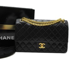 CHANEL CC Matelasse 27 Double Flap Chain Shoulder Bag Leather BK France GHW M980