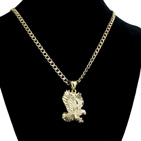 Alternate view of Golden Eagle Pendant 14k Gold Plated Lucky Charm 20" Cuban Link Choker Chain 212