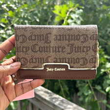 Juicy Couture Women's Brown/Beige Logo Bifold Wallet, Card Slots, Snap