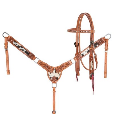 Blossom & Hide Hair on Cowhide Browband Headstall & Breast Collar & Reins NEW