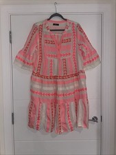 White Neon Pink Cotton Cotton Smock Dress Plus Size 16 Summer Fashion Short Slee